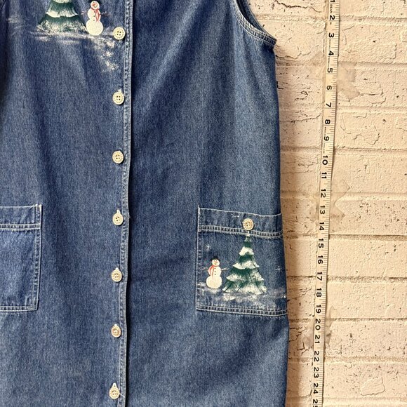 Karin Stevens Vintage Denim Jumper Dress – Snowman & Christmas Tree Print – 8 - Picture 3 of 9